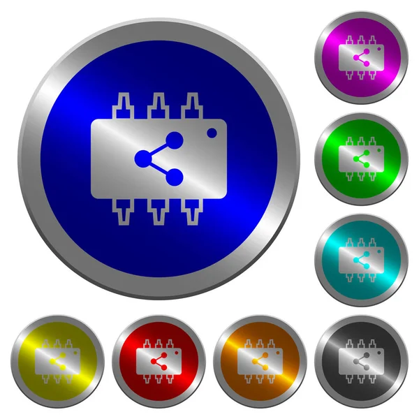 连接硬件夜光硬币状圆颜色按钮 — 图库矢量图片
