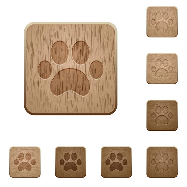 Paw prints wooden buttons — Stock Vector