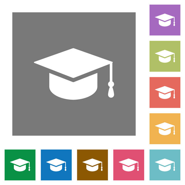 Graduate cap square flat icons