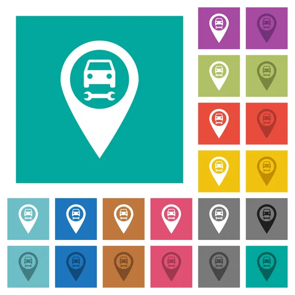 Автосервис GPS карта местоположение квадратная квартира многоцветные иконки — стоковый вектор