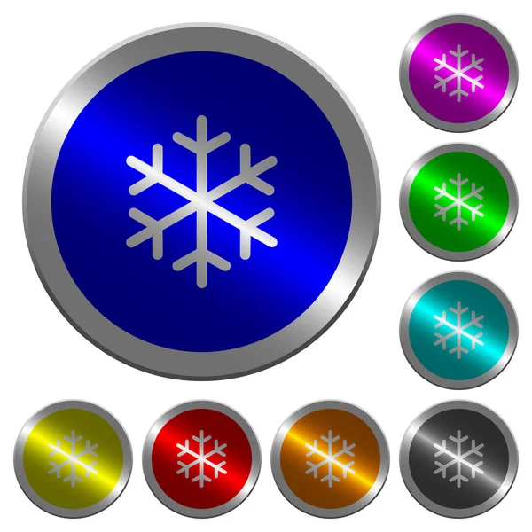 Single snowflake luminous coin-like round color buttons — Stock Vector