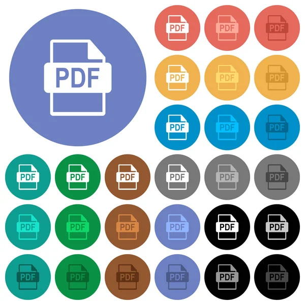 Formato de arquivo PDF redondo plana multi ícones coloridos —  Vetores de Stock
