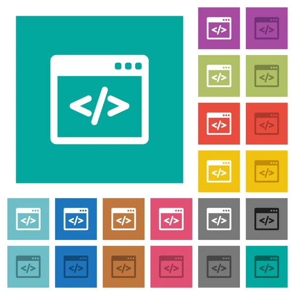 Code de programmation dans la fenêtre du logiciel carré plat icônes multicolores — Image vectorielle