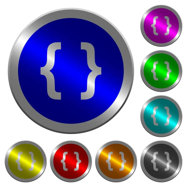 Код програмування яскравих кнопок круглих кольорів, схожих на монети — стоковий вектор