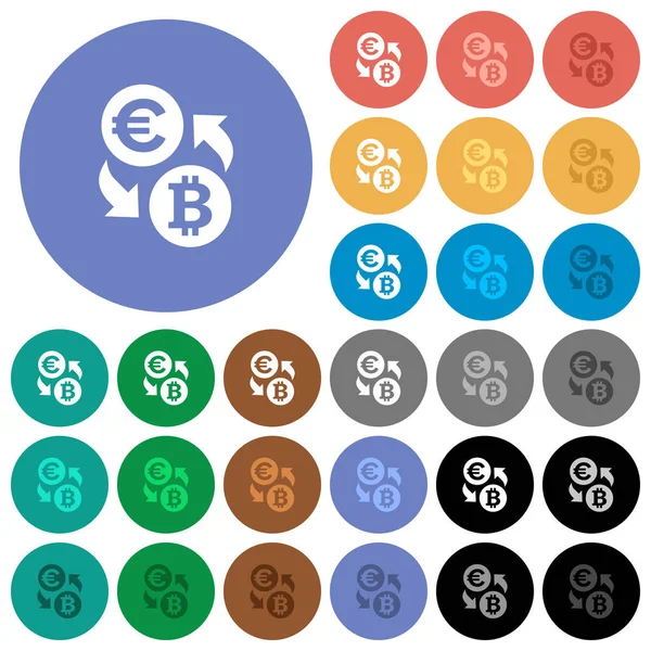 Euro Bitcoin cambio de divisas ronda plana iconos multicolores — Vector de stock