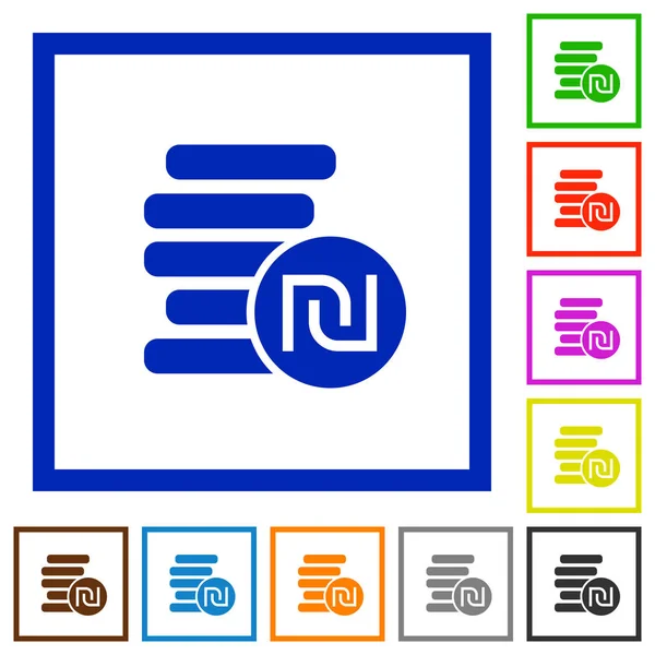 Nouvelles pièces israéliennes Shekel plates encadrées icônes — Image vectorielle