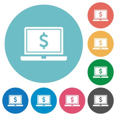 Laptop ile dolar işareti düz yuvarlak simgeler
