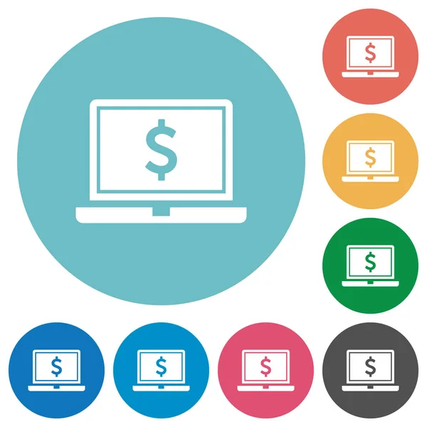Ordinateur portable avec Dollar signe plat icônes rondes — Image vectorielle