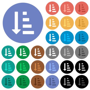 Artan sıralı liste modu simgeleri renkli düz çok yuvarlak