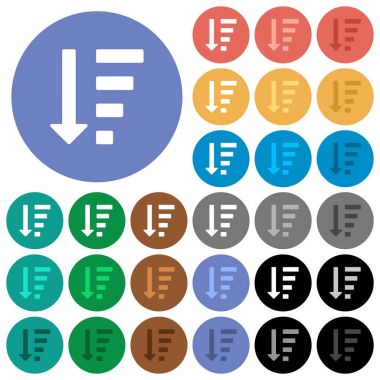 Azalan sıralı liste modu simgeleri renkli düz çok yuvarlak