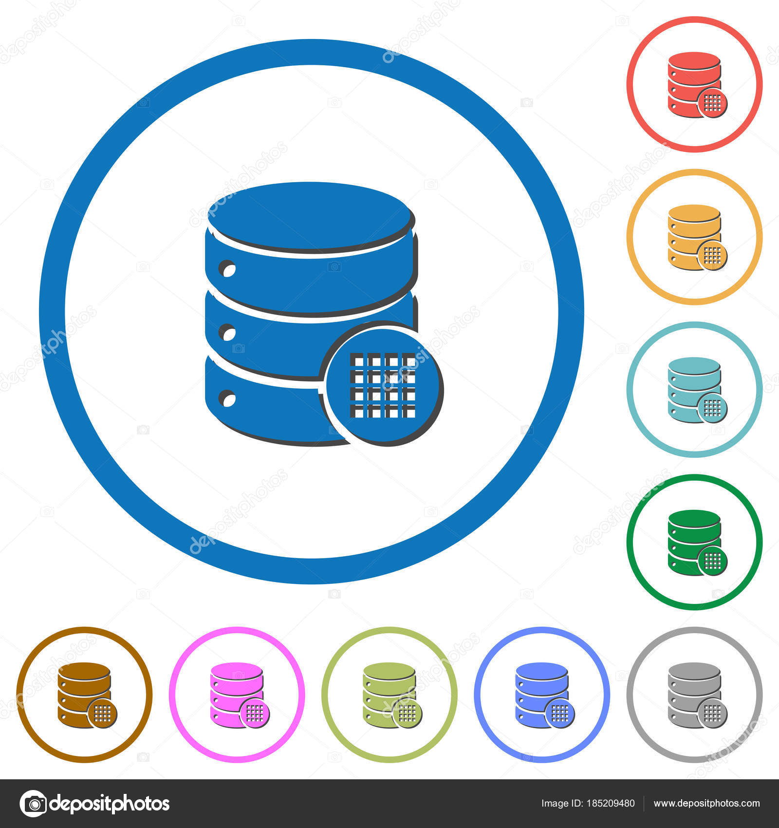 Celle Di Tabella Di Database Icone Con Ombre E Contorni
