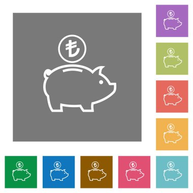 Türk Lirası kumbara kare düz simgeler