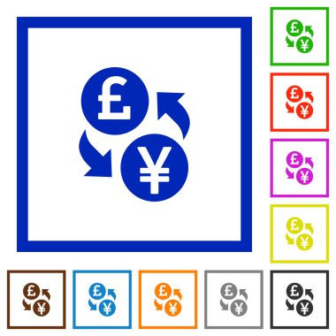 Pound Yen para değişimi düz çerçeveli simgeler
