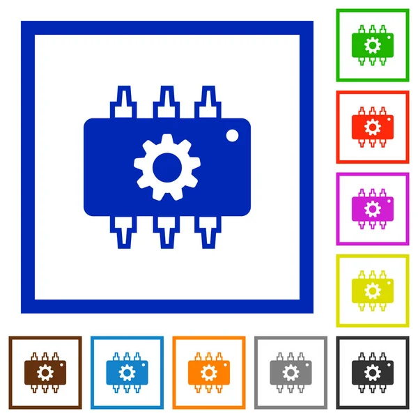 Configuración de hardware iconos enmarcados planos — Vector de stock
