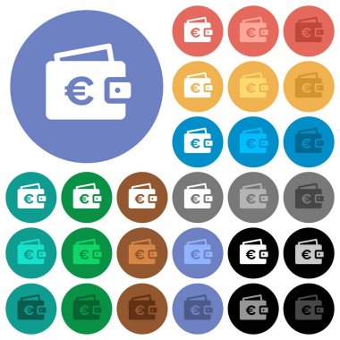 Euro cüzdan düz çok yuvarlak simgeler renkte