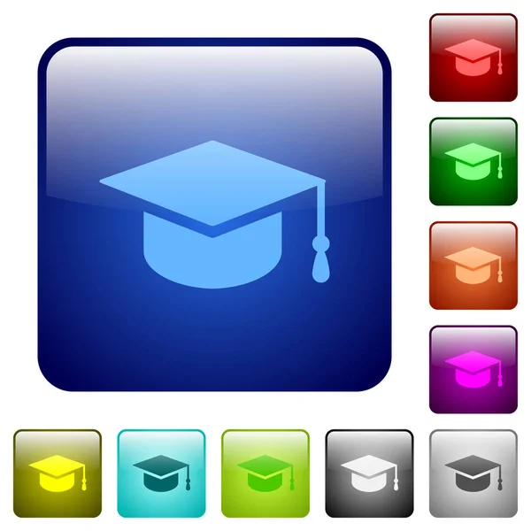 大学院キャップ カラー正方形ボタン — ストックベクタ