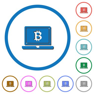 Bitcoin işareti simgeleriyle gölgeler ve anahatları ile dizüstü bilgisayar