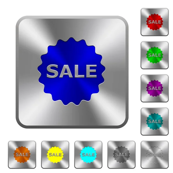 Sale badge rounded square steel buttons — Stock Vector