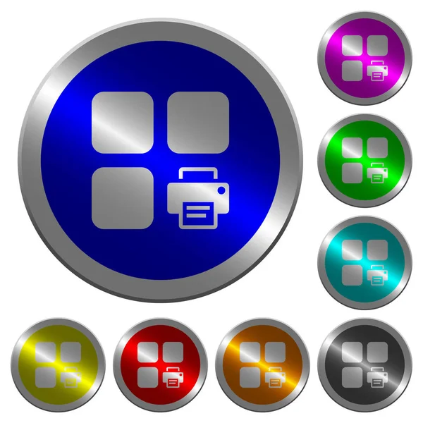 Composant d'impression lumineux en forme de pièce boutons ronds de couleur — Image vectorielle