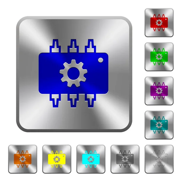 Réglages du matériel boutons carrés arrondis en acier — Image vectorielle