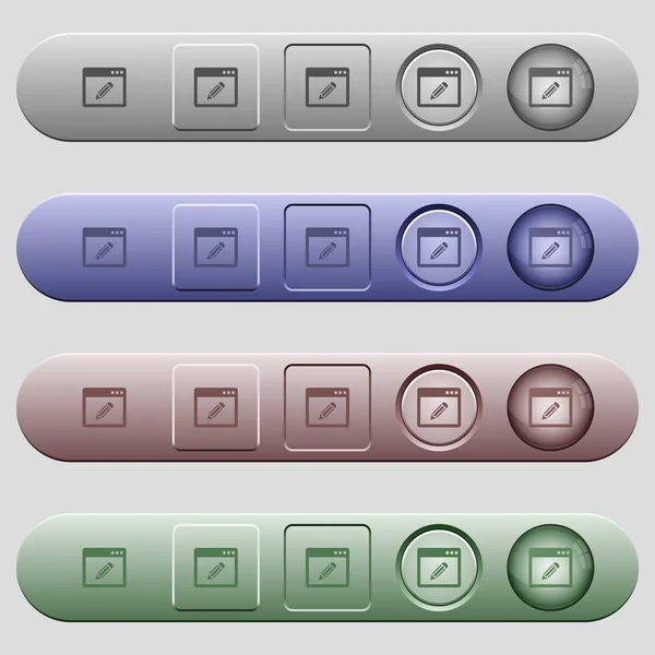 Ícones de edição de aplicação em barras de menu horizontais — Vetor de Stock