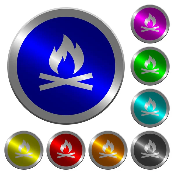 Campamento fuego luminoso moneda-como botones de color redondo — Vector de stock