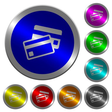 Kredi kartları parlak sikke benzeri yuvarlak renkli düğmeler