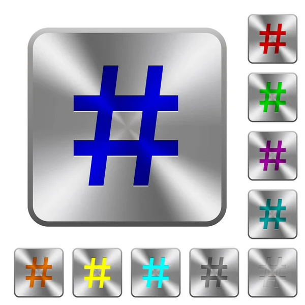 Hash tag arredondado botões de aço quadrado — Vetor de Stock