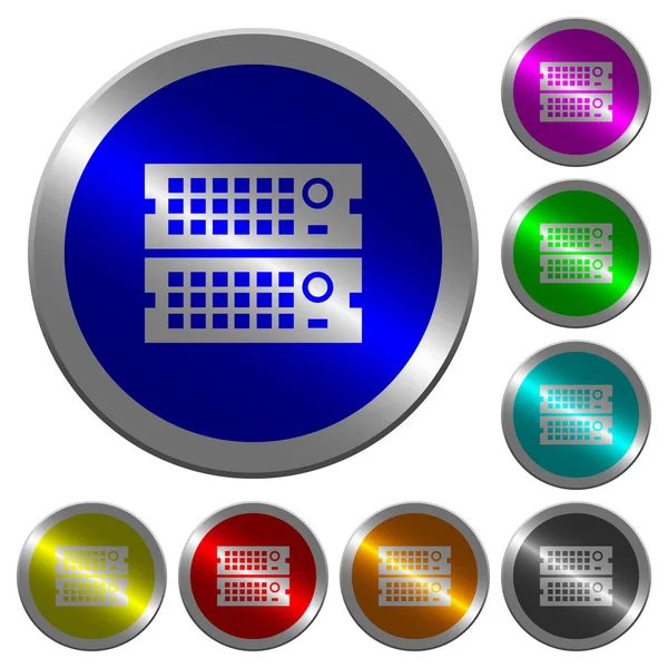 Rack server luminosi pulsanti di colore rotondo simili a monete — Vettoriale Stock