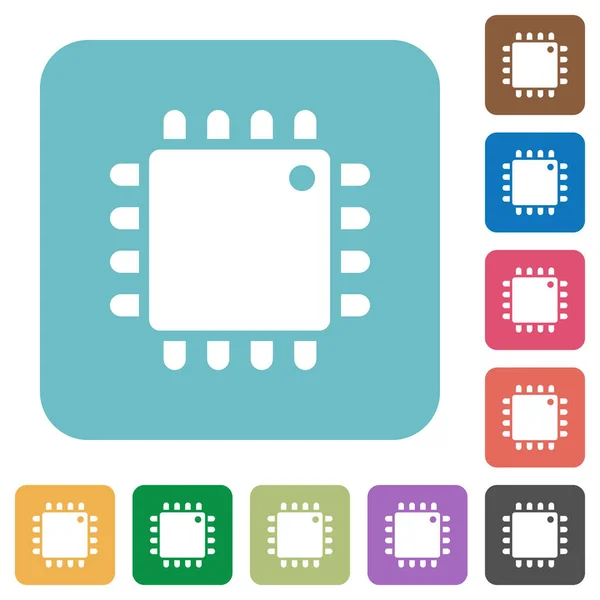 Computer processore arrotondato icone piatte quadrate — Vettoriale Stock