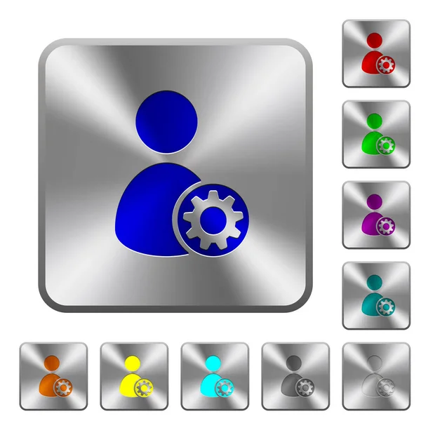 Paramètres du compte utilisateur boutons carrés arrondis en acier — Image vectorielle