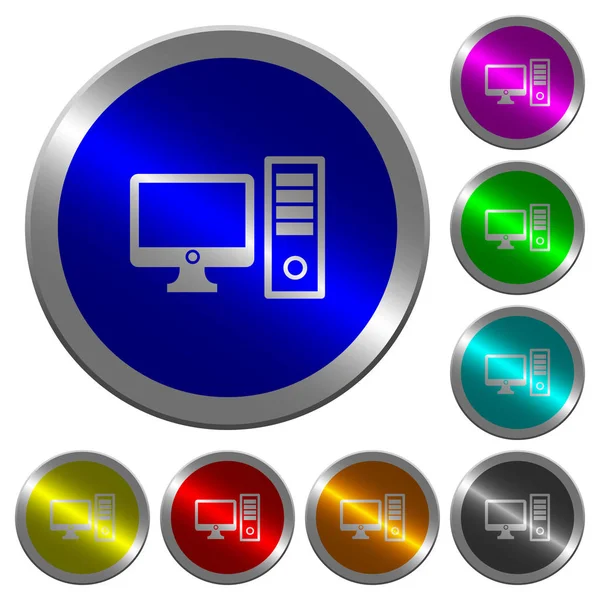 Desktop computer luminous coin-like round color buttons — Stock Vector
