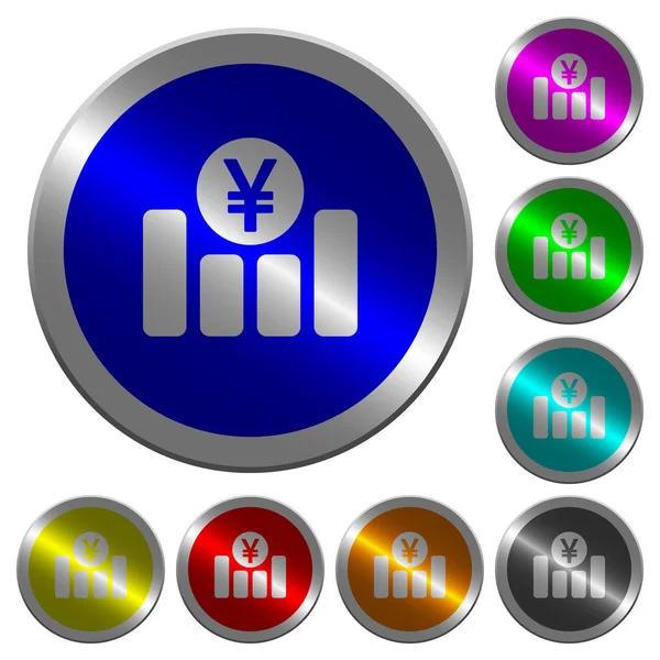 Yen gráfico financiero luminoso moneda-como botones redondos de color — Archivo Imágenes Vectoriales