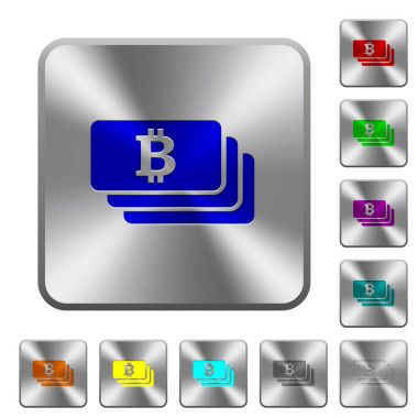 Kare çelik düğmeleri Bitcoin banknotlar yuvarlak