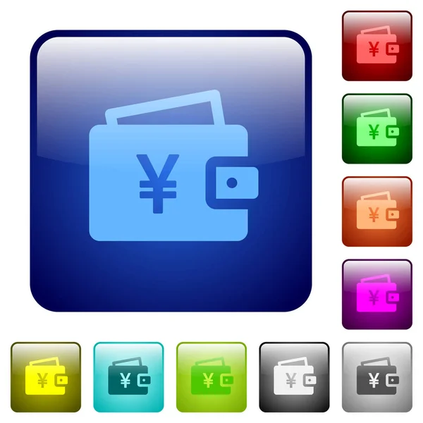 Yen billetera color botones cuadrados — Vector de stock