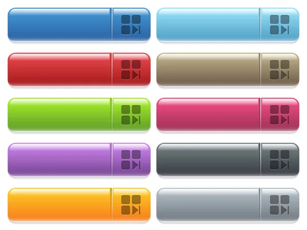 Komponente nächste Symbole auf farbig glänzenden, rechteckigen Menüknopf — Stockvektor