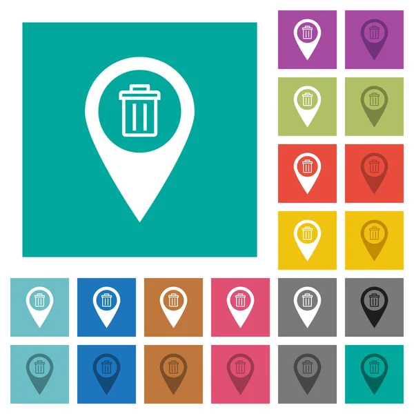 Eliminar GPS mapa ubicación cuadrado plano iconos multicolores — Vector de stock