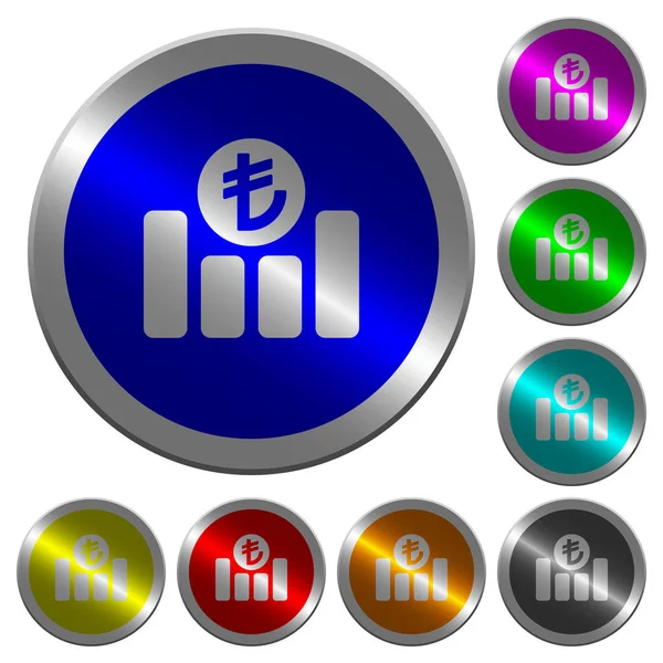 Turco Lira gráfico financeiro luminoso moeda-como botões de cor redonda —  Vetores de Stock