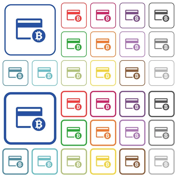 Bitcoin kreditní karty uvedené ploché barevné ikony — Stockový vektor