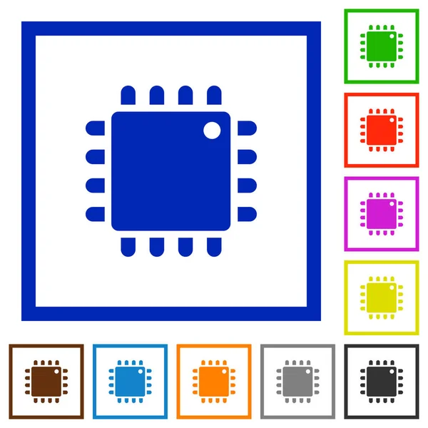 Počítač procesor flat zarámované ikony — Stockový vektor