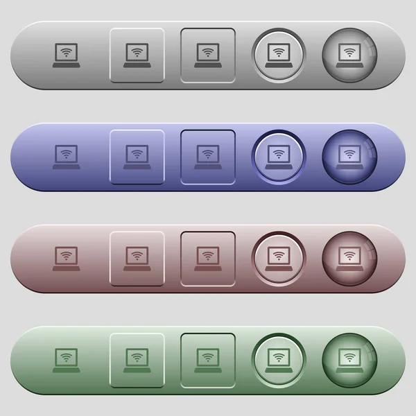 Computador portátil com ícones de símbolo sem fio em barras de menu horizontais —  Vetores de Stock