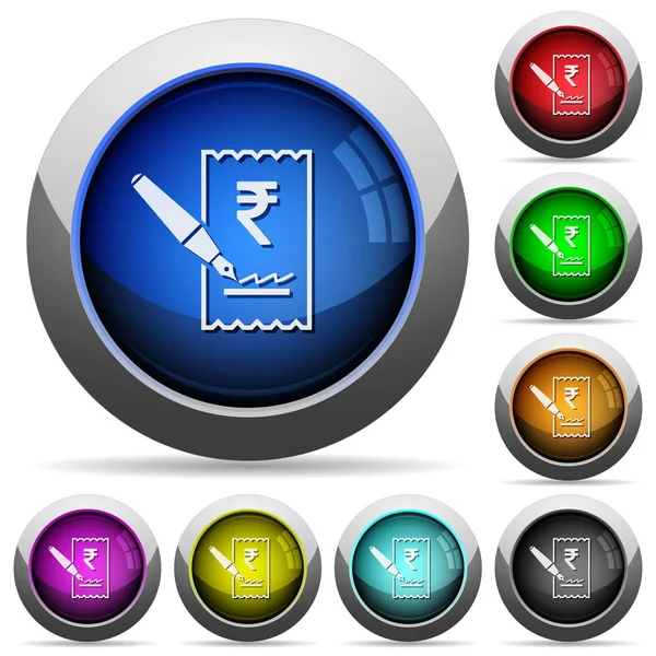 Assinando cheque de rupia botões brilhantes redondos — Vetor de Stock