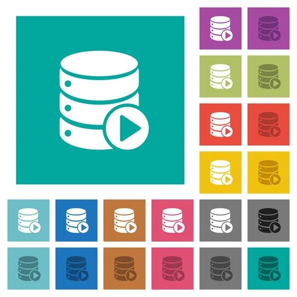 Base de datos macro play cuadrado plano iconos multicolores — Vector de stock