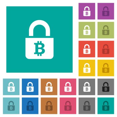 Kilitli Bitcoins kare simgeler renkte çok düz