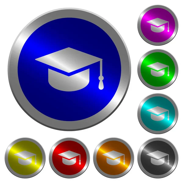 Graduation cap luminous coin-like round color buttons — Stock Vector