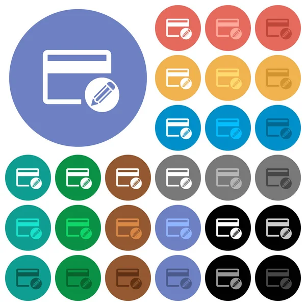 Editar tarjeta de crédito redonda plana iconos multicolores — Vector de stock
