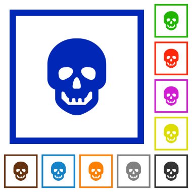 İnsan kafatası düz çerçeveli simgeler