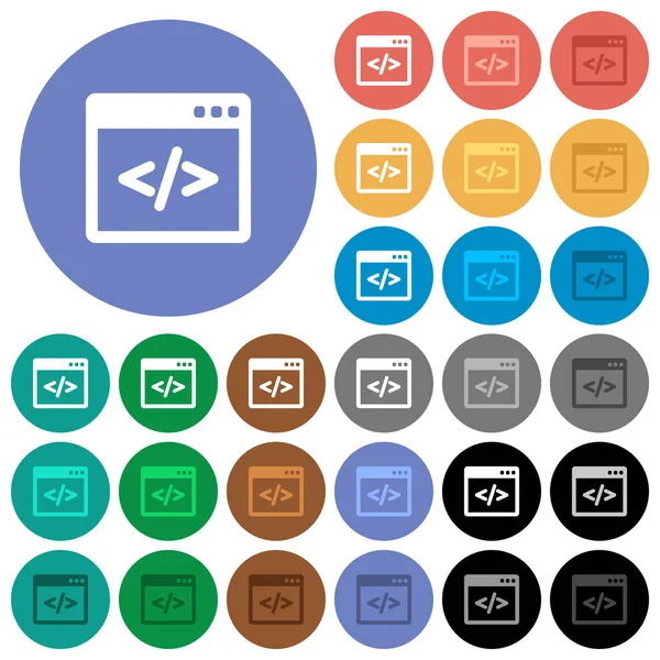 Programmeringskod programvara fönster runda platta multi färgade ikoner — Stock vektor
