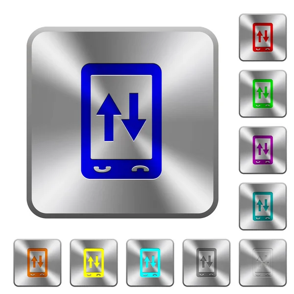 Botones de acero cuadrados redondeados tráfico de datos móviles — Archivo Imágenes Vectoriales