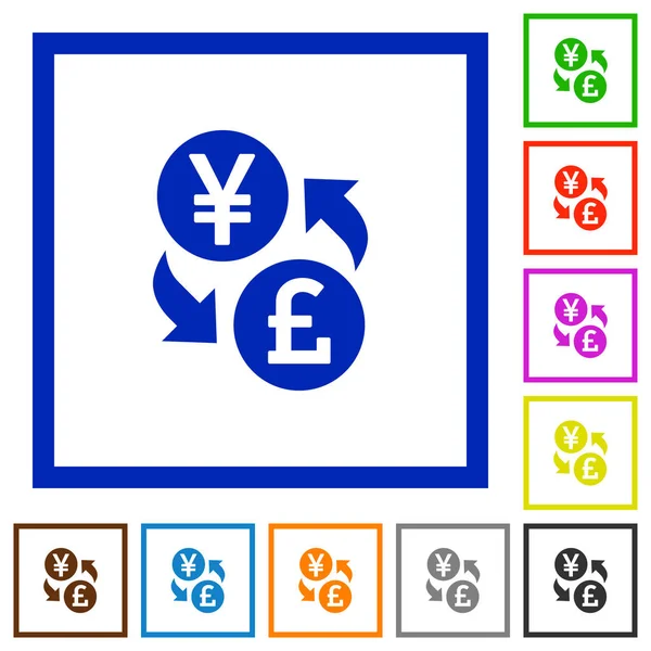 Yen pond geld wisselen platte ingelijste pictogrammen — Stockvector